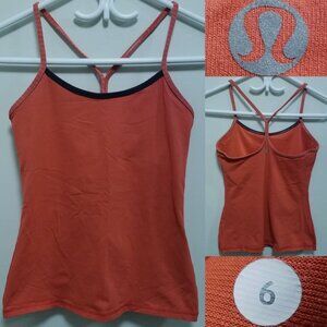 Lululemon Power Y Tank Top Size 6 Small Orange Black Stripe Red